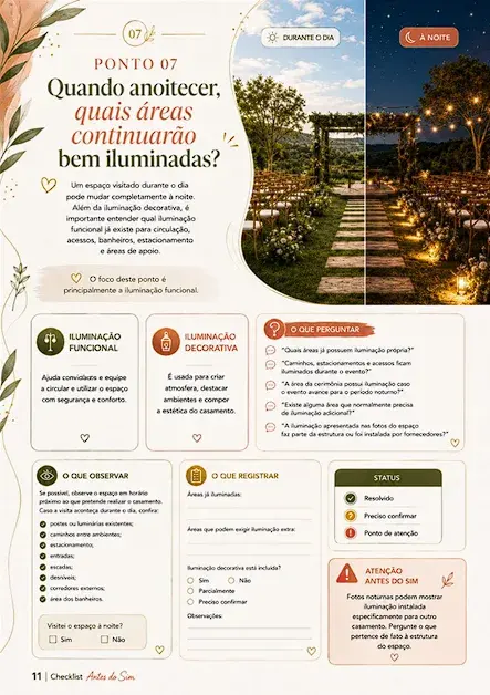 Página do Checklist — iluminação por período do dia