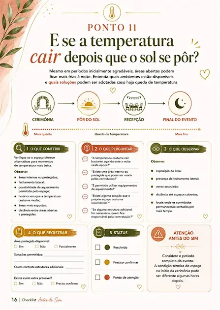 Página do Checklist — camarim e restrições